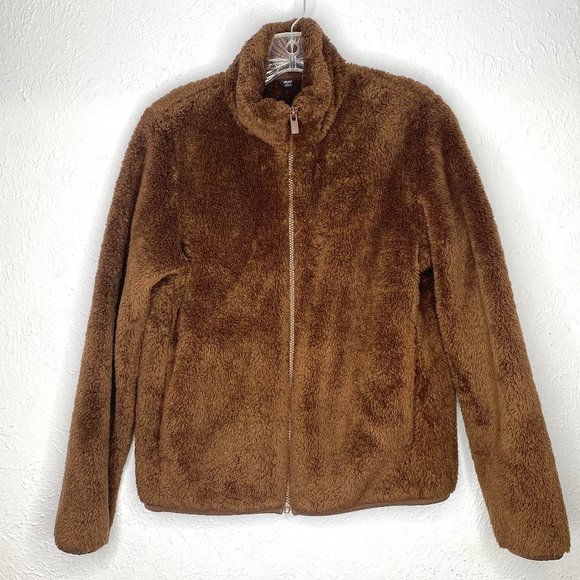 Uniqlo, women's chocolate brown size small fleece jacket w/ front zipper EUC - Picture 1 of 5